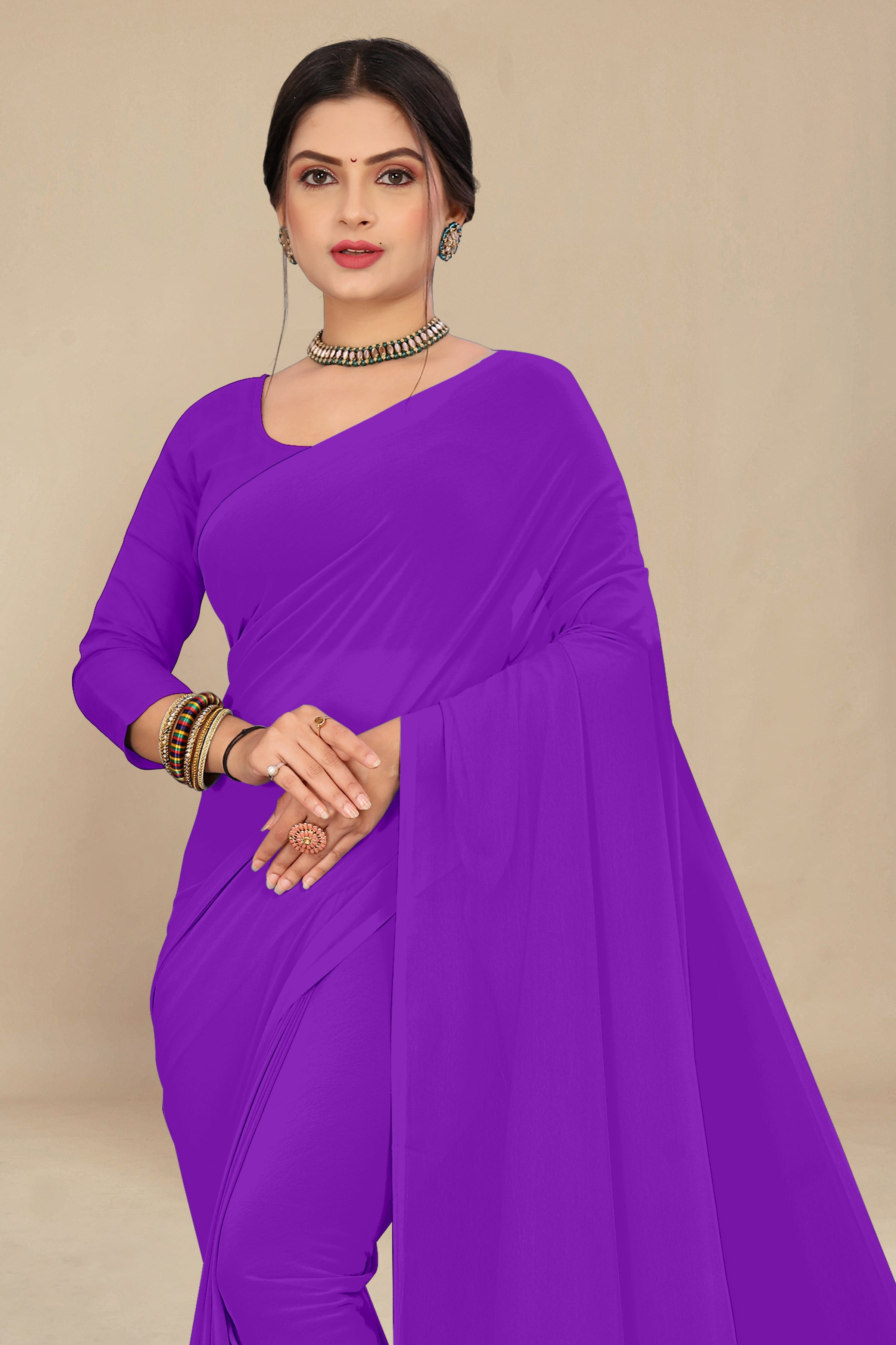 georgette weightless dark purple saree with grain texture