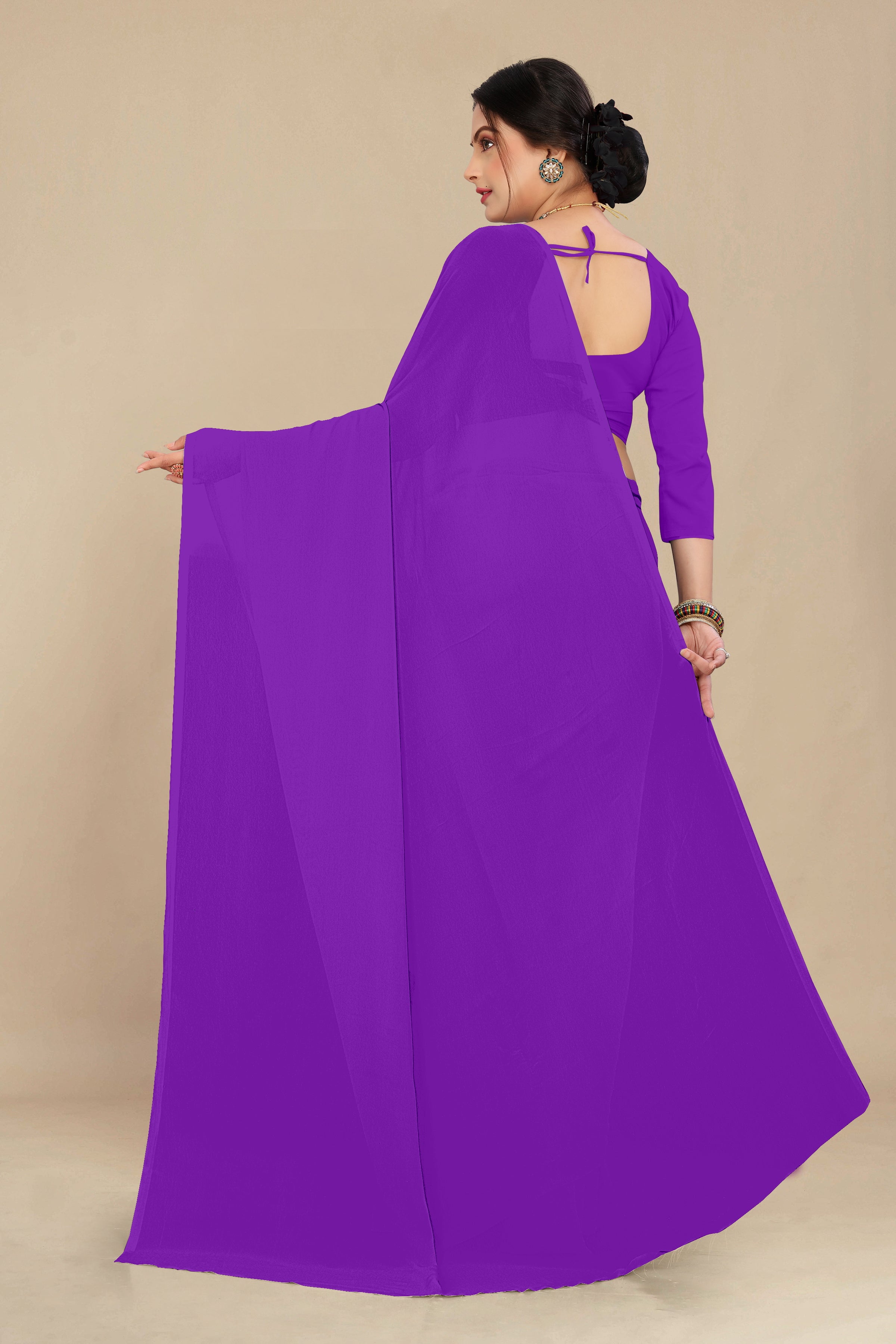 georgette weightless dark purple saree with grain texture