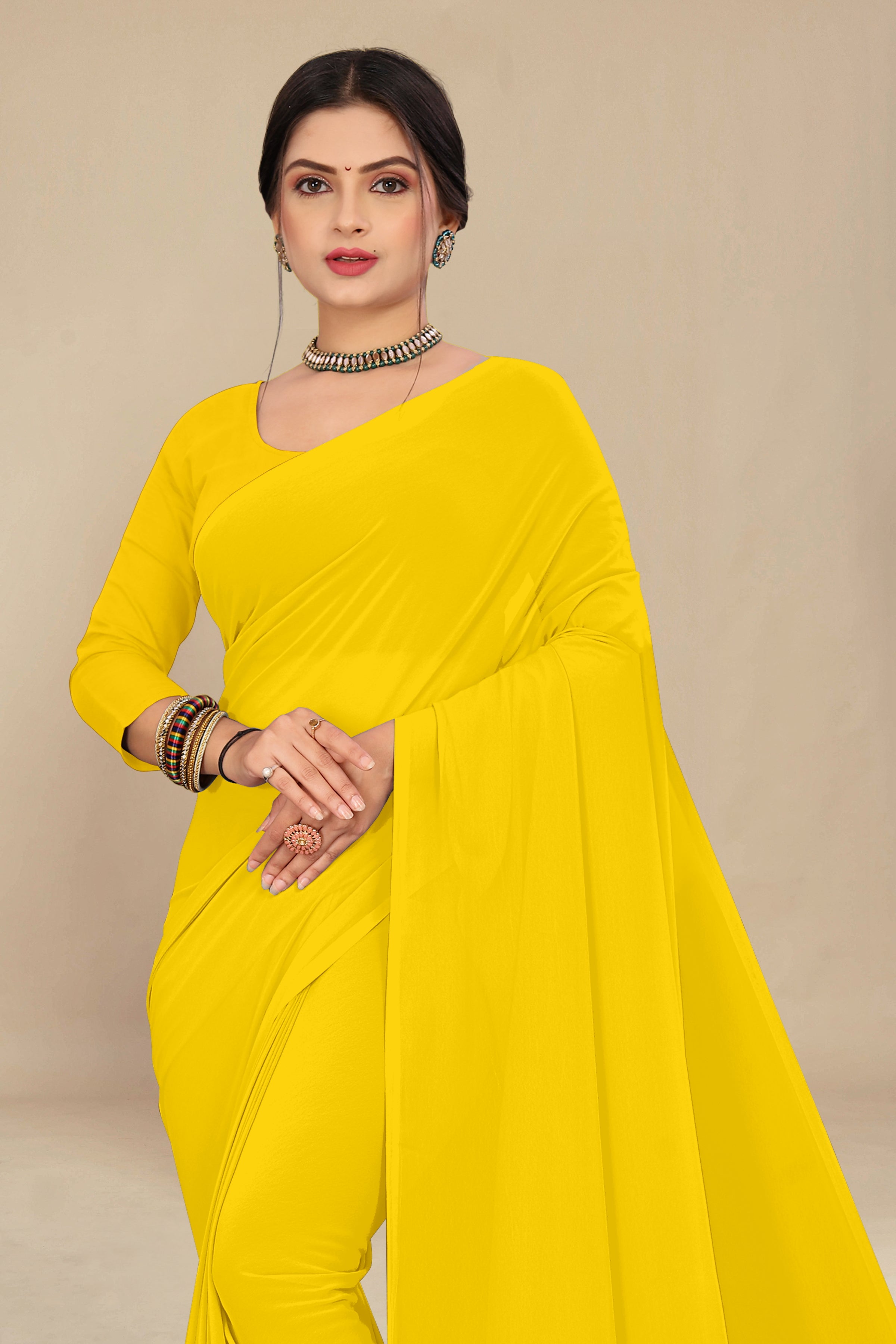 georgette weightless lemon yellow saree with grain texture