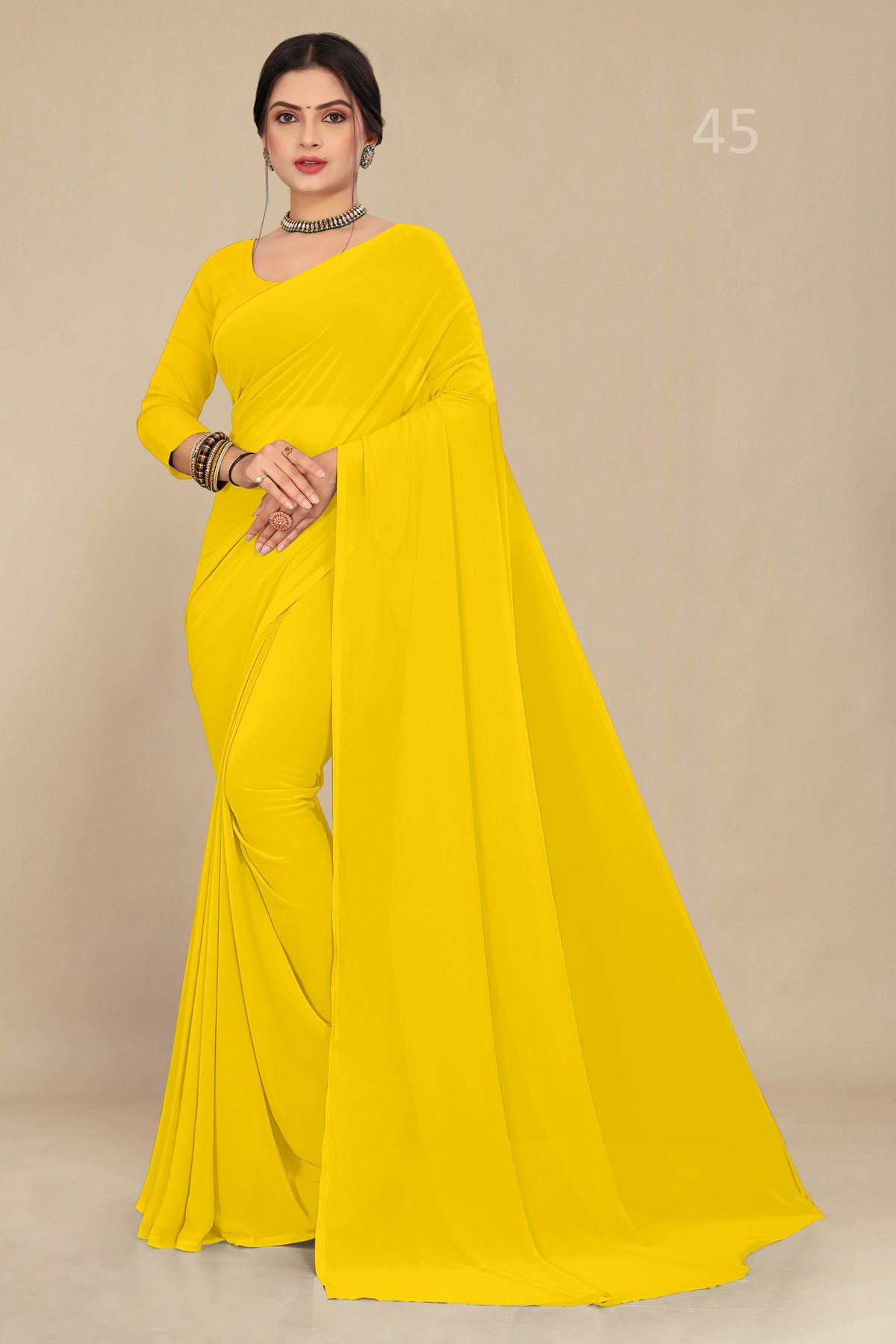 georgette weightless lemon yellow saree with grain texture