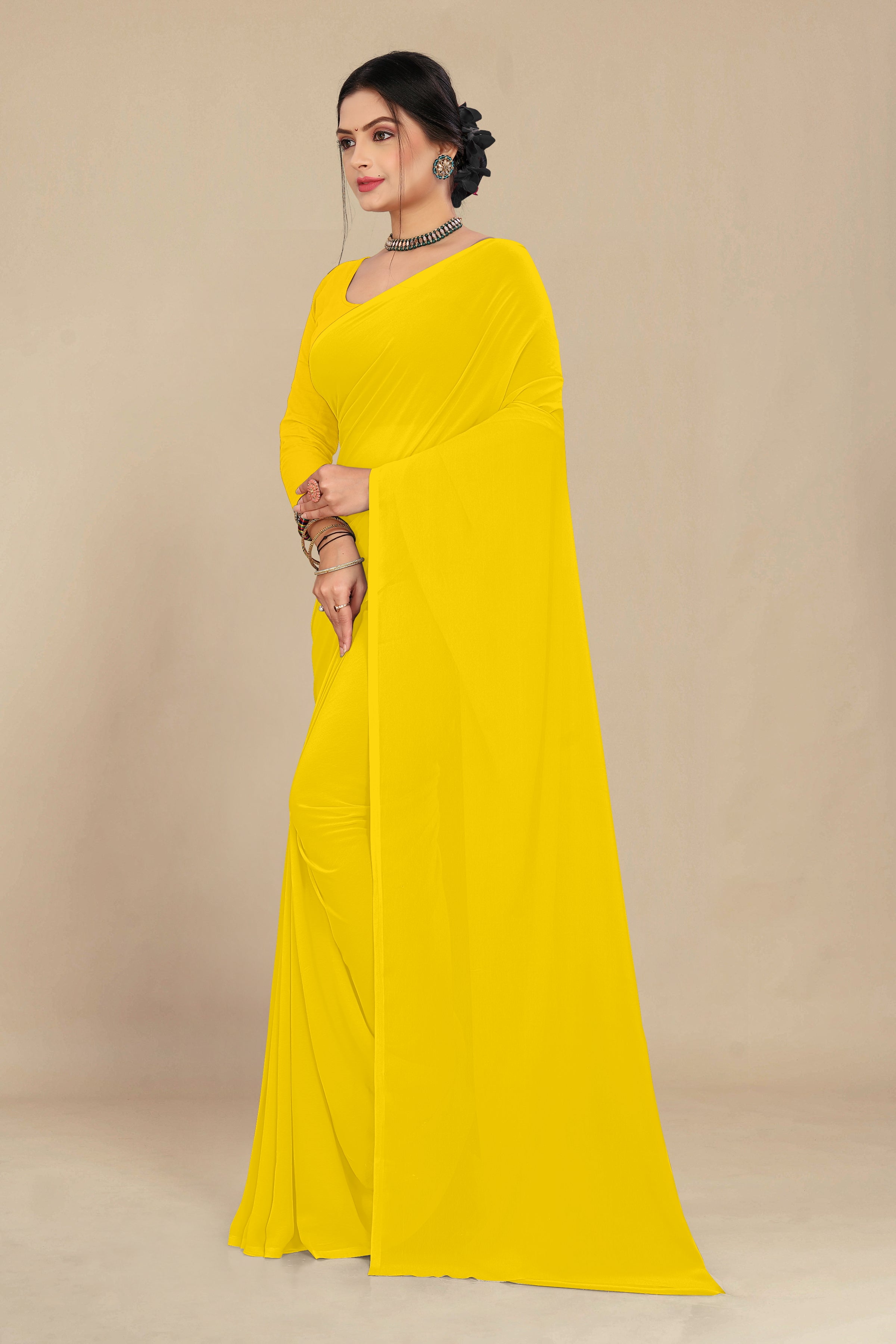 georgette weightless lemon yellow saree with grain texture