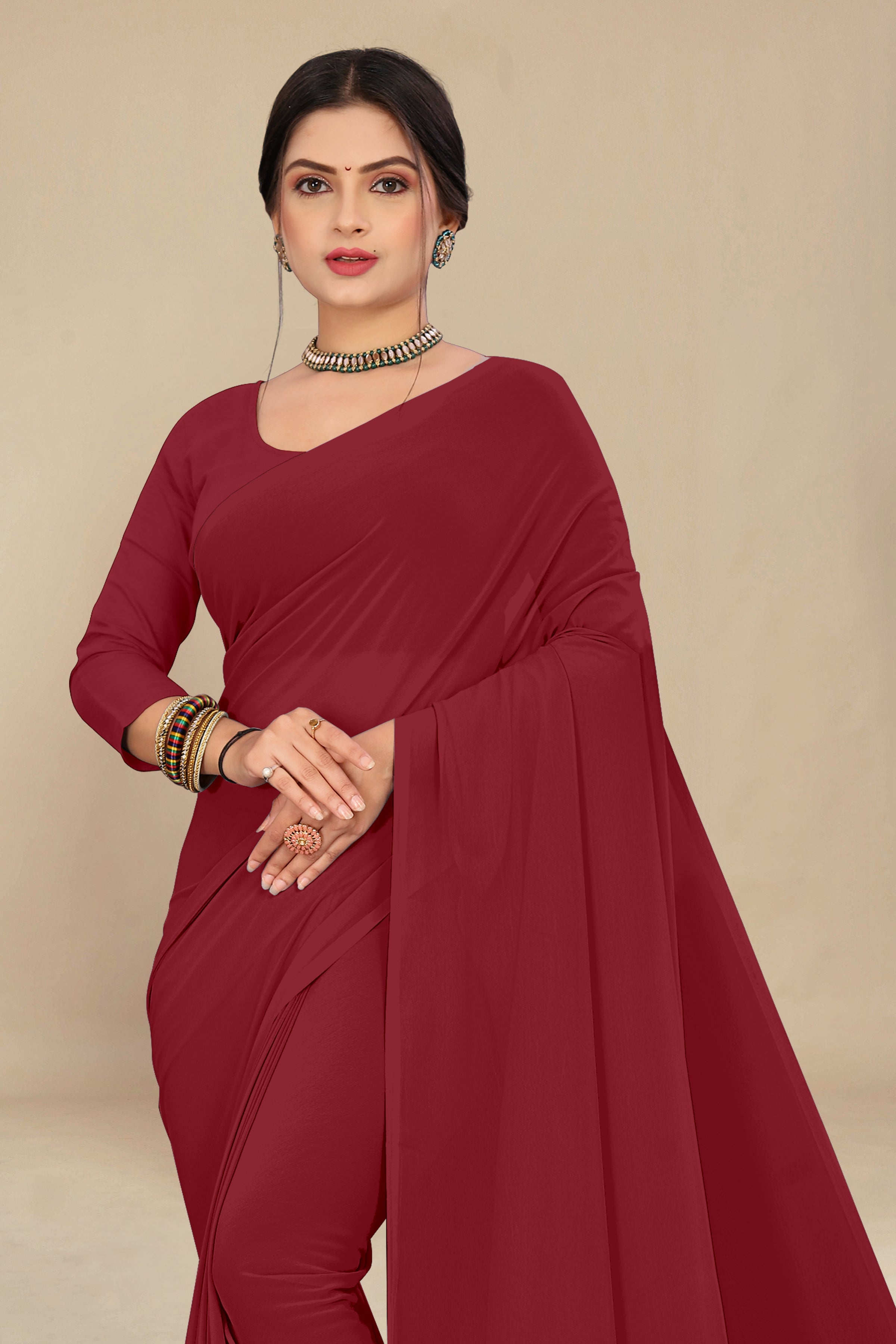 georgette weightless light tomato saree with grain texture