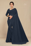 Georgette Weightless Dark Grey Saree With Grain Texture