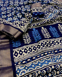 Indigo Batik Print Slub Silk Saree