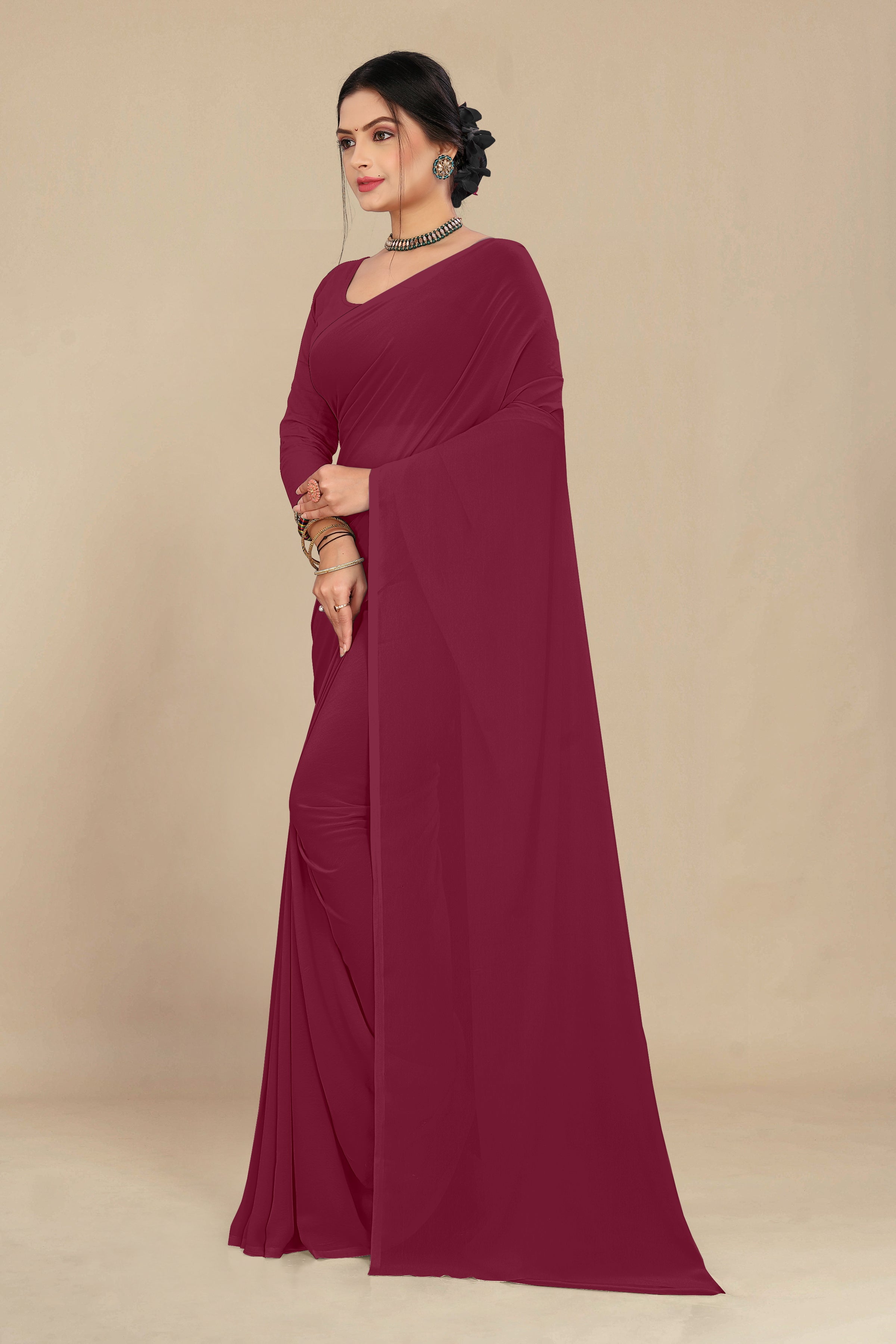 georgette weightless dark onion saree with grain texture