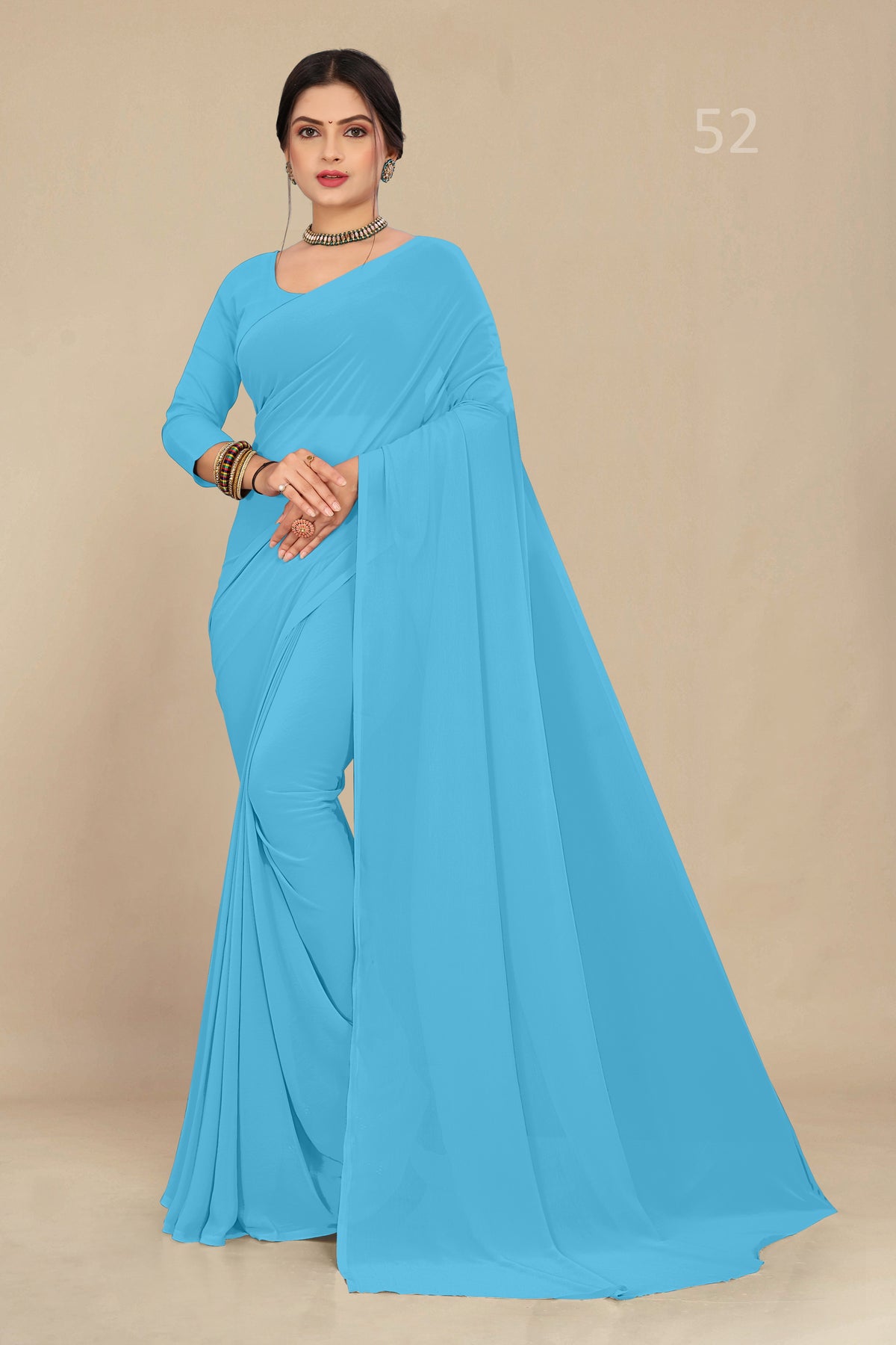 georgette weightless light sky blue saree with grain texture