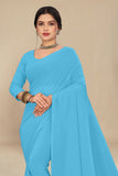 georgette weightless light sky blue saree with grain texture