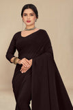 georgette weightless dark coffee saree with grain texture