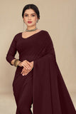 georgette weightless dark maroon saree with grain texture