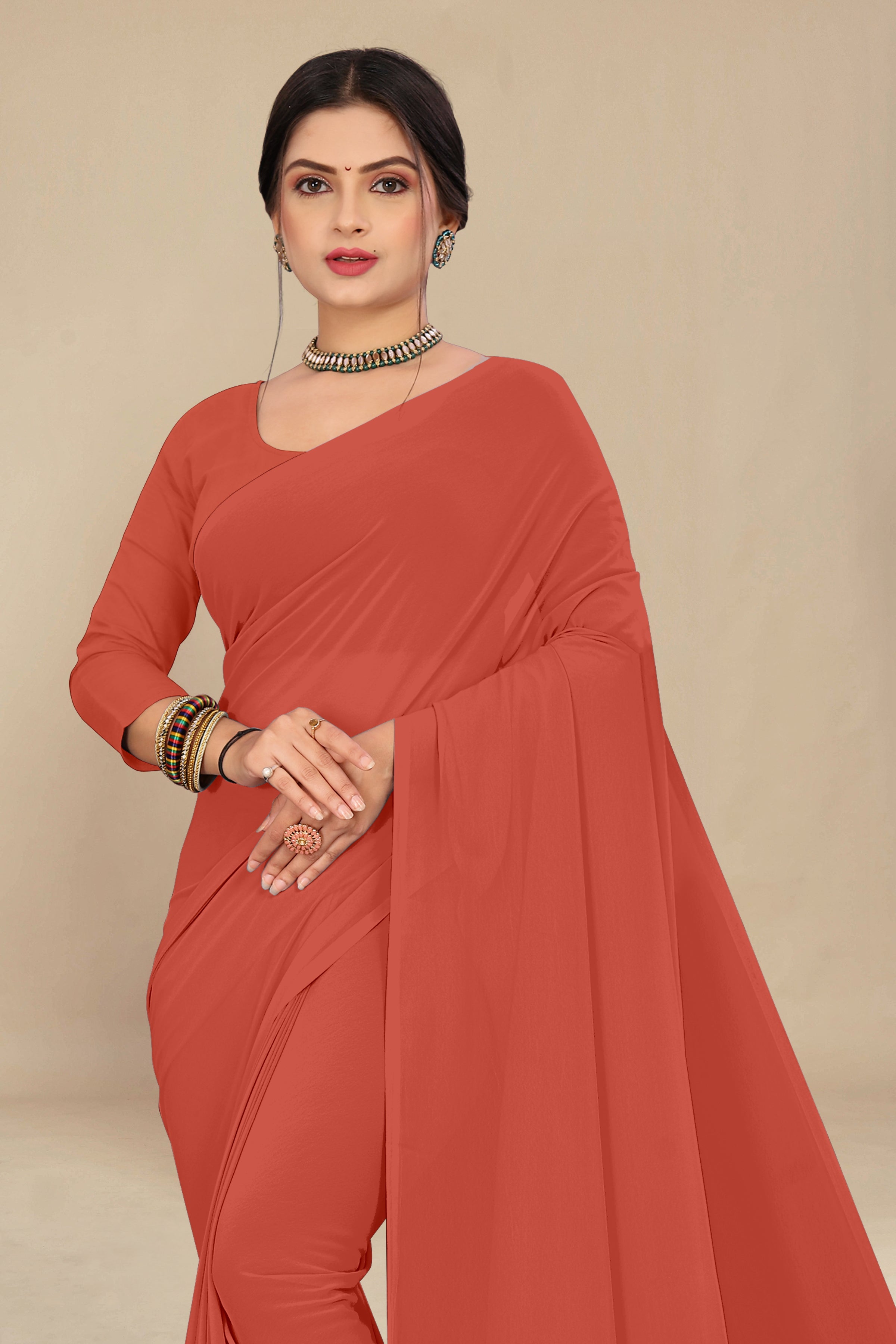 georgette weightless dusty peach saree with grain texture