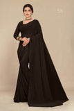 georgette weightless dark mehendi saree with grain texture