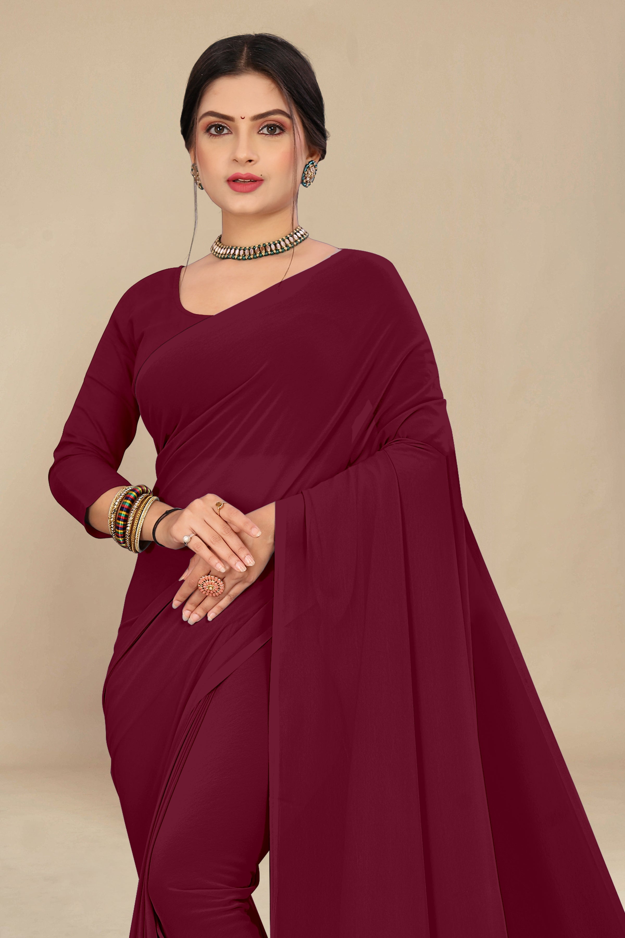 Georgette Weightless Maroon Saree With Grain Texture