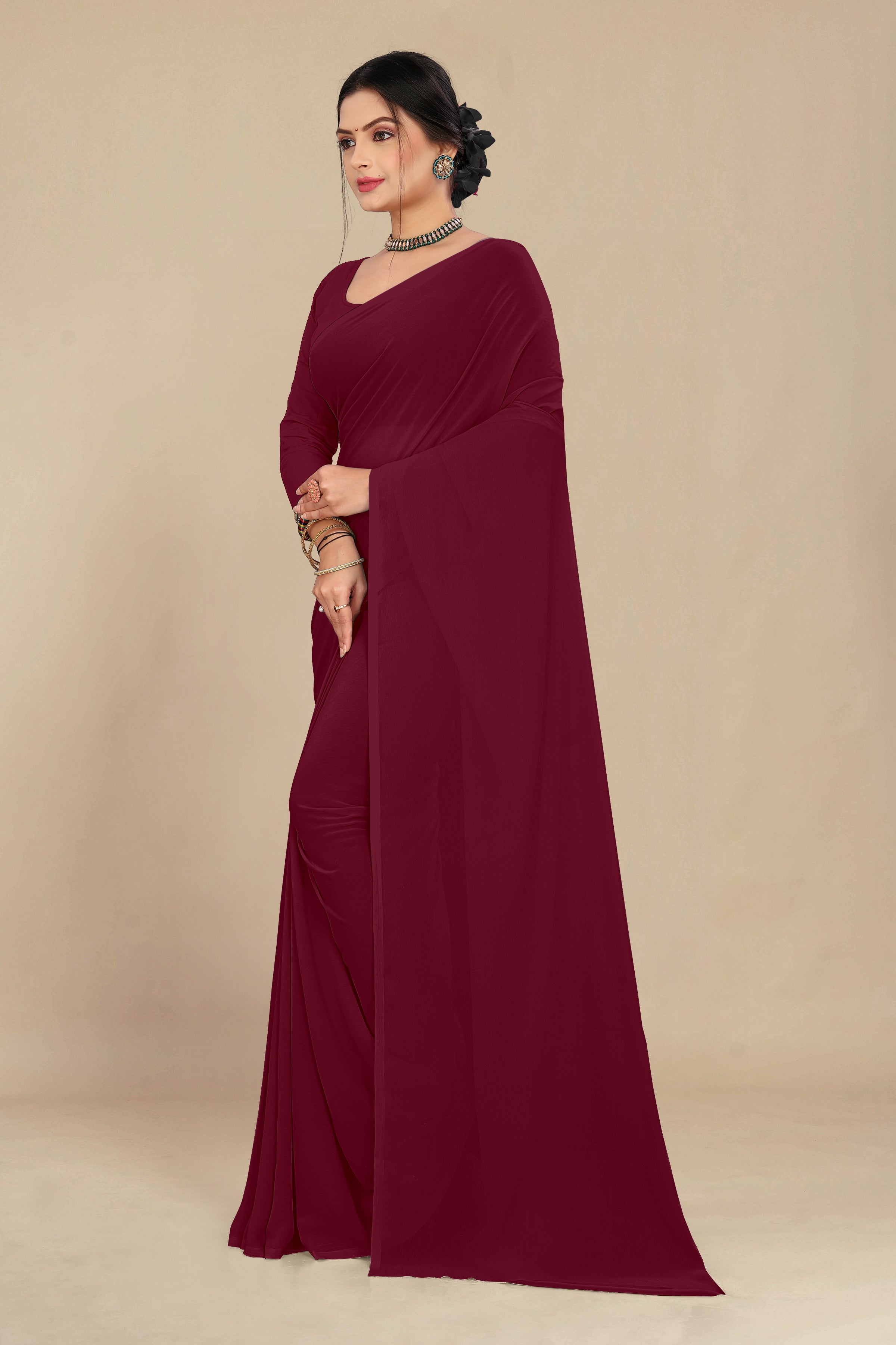 Georgette Weightless Maroon Saree With Grain Texture