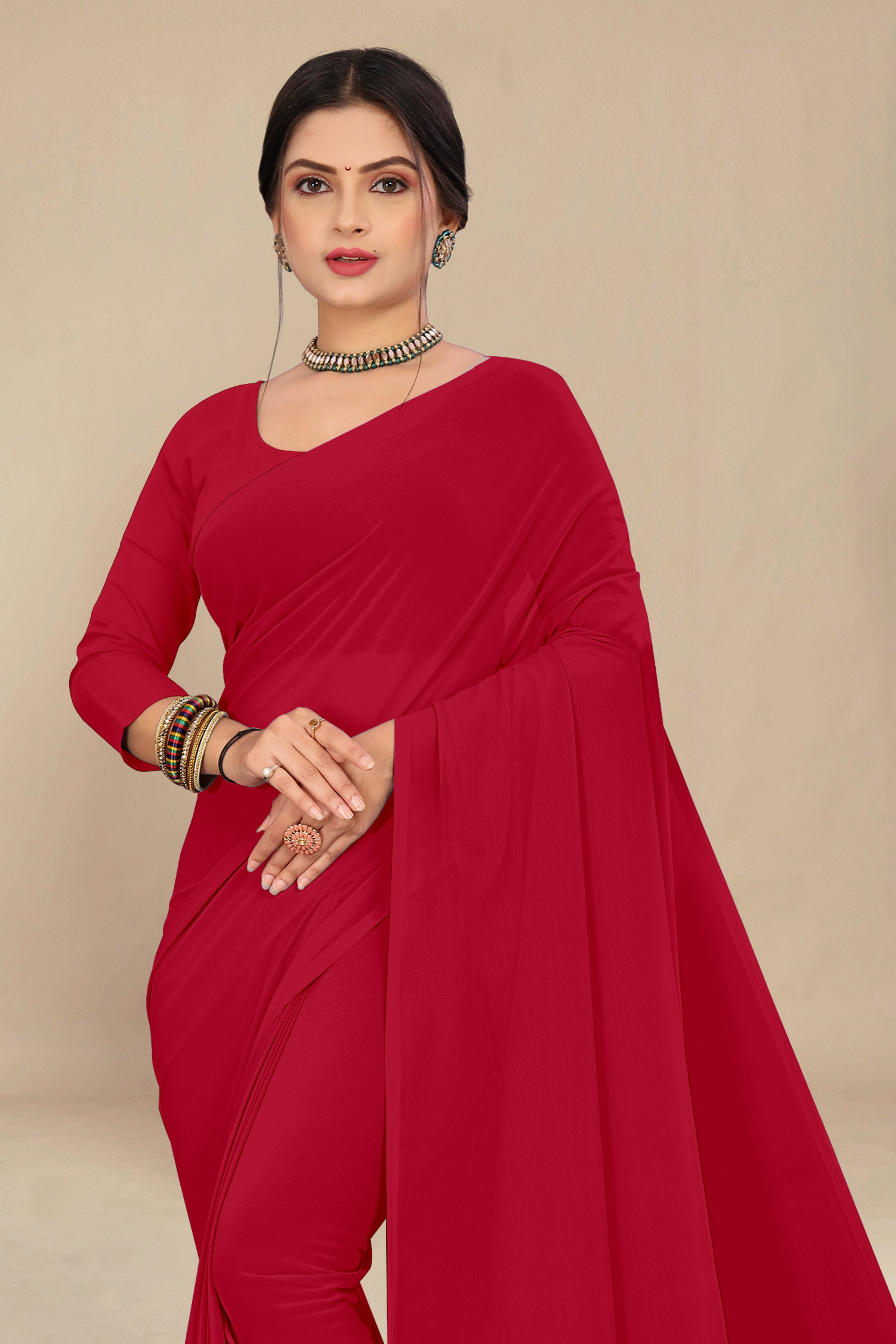 georgette weightless red saree with grain texture