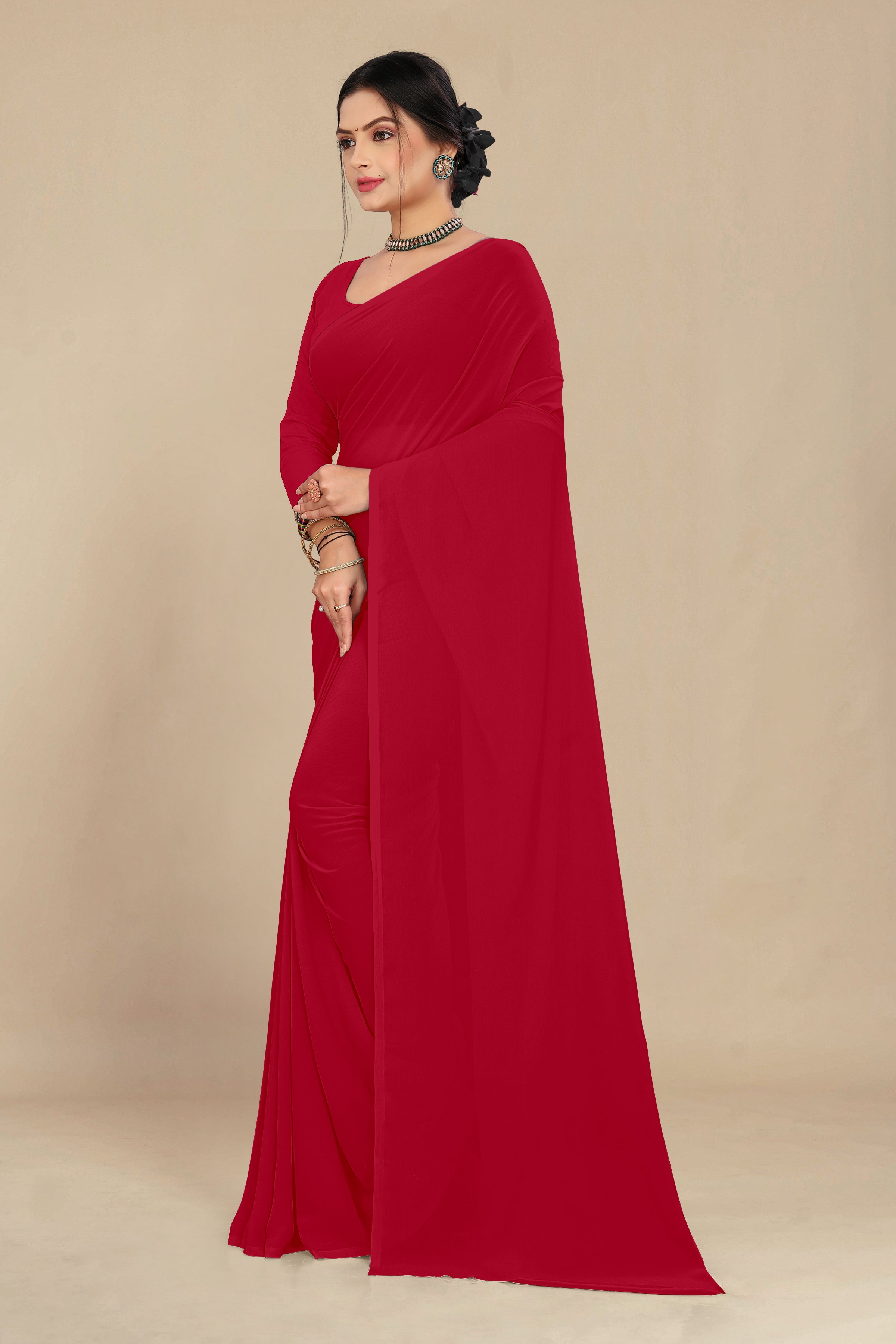 georgette weightless red saree with grain texture