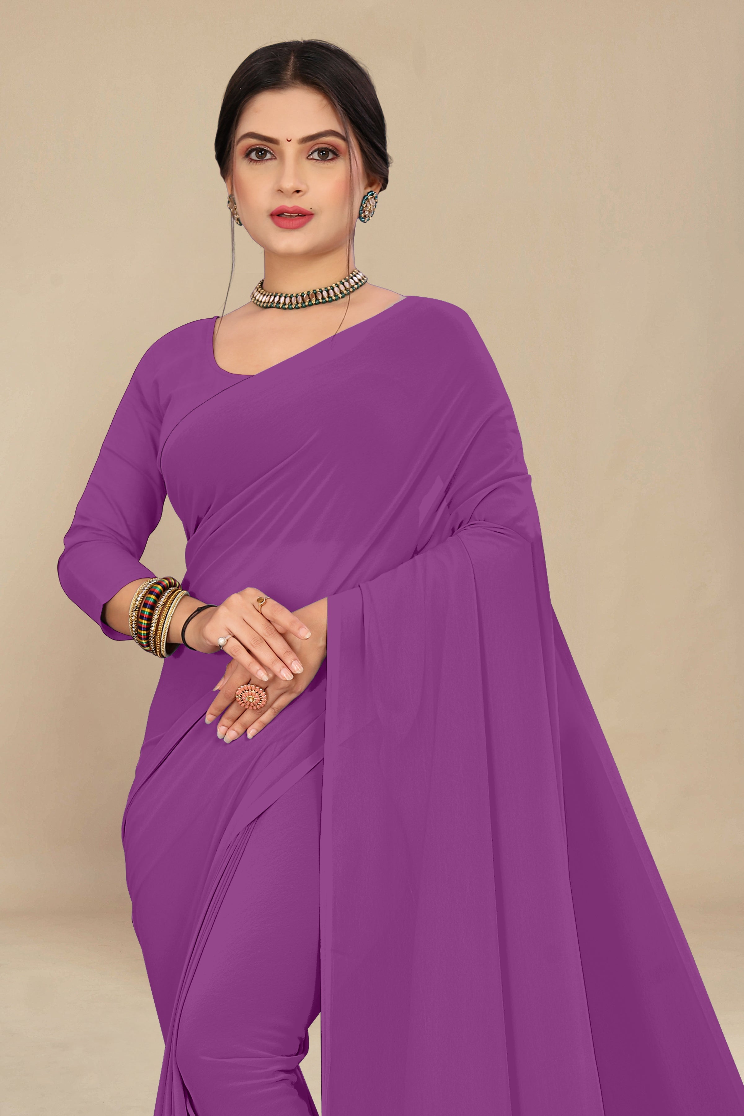 georgette weightless lavender pink saree with grain texture