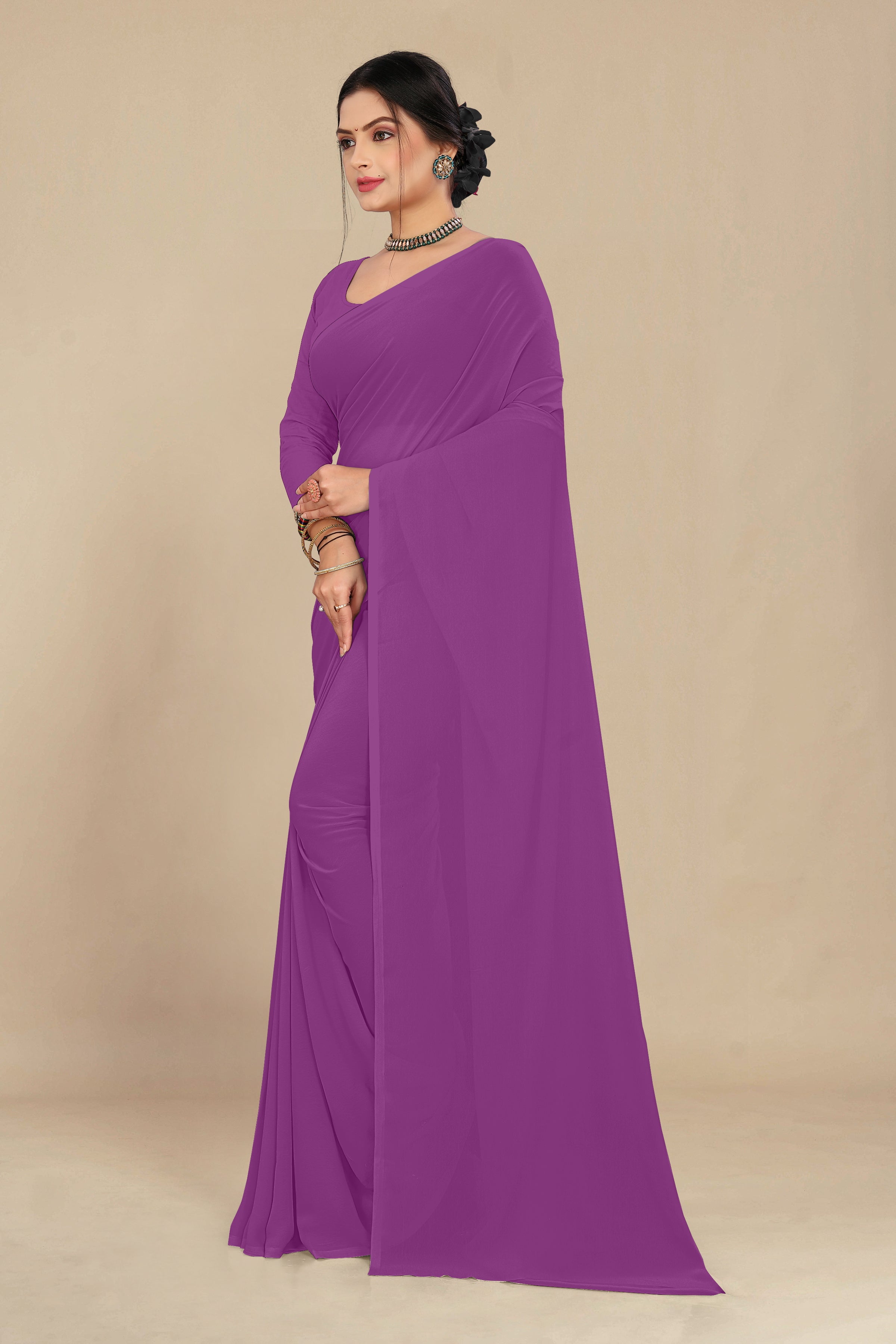 georgette weightless lavender pink saree with grain texture