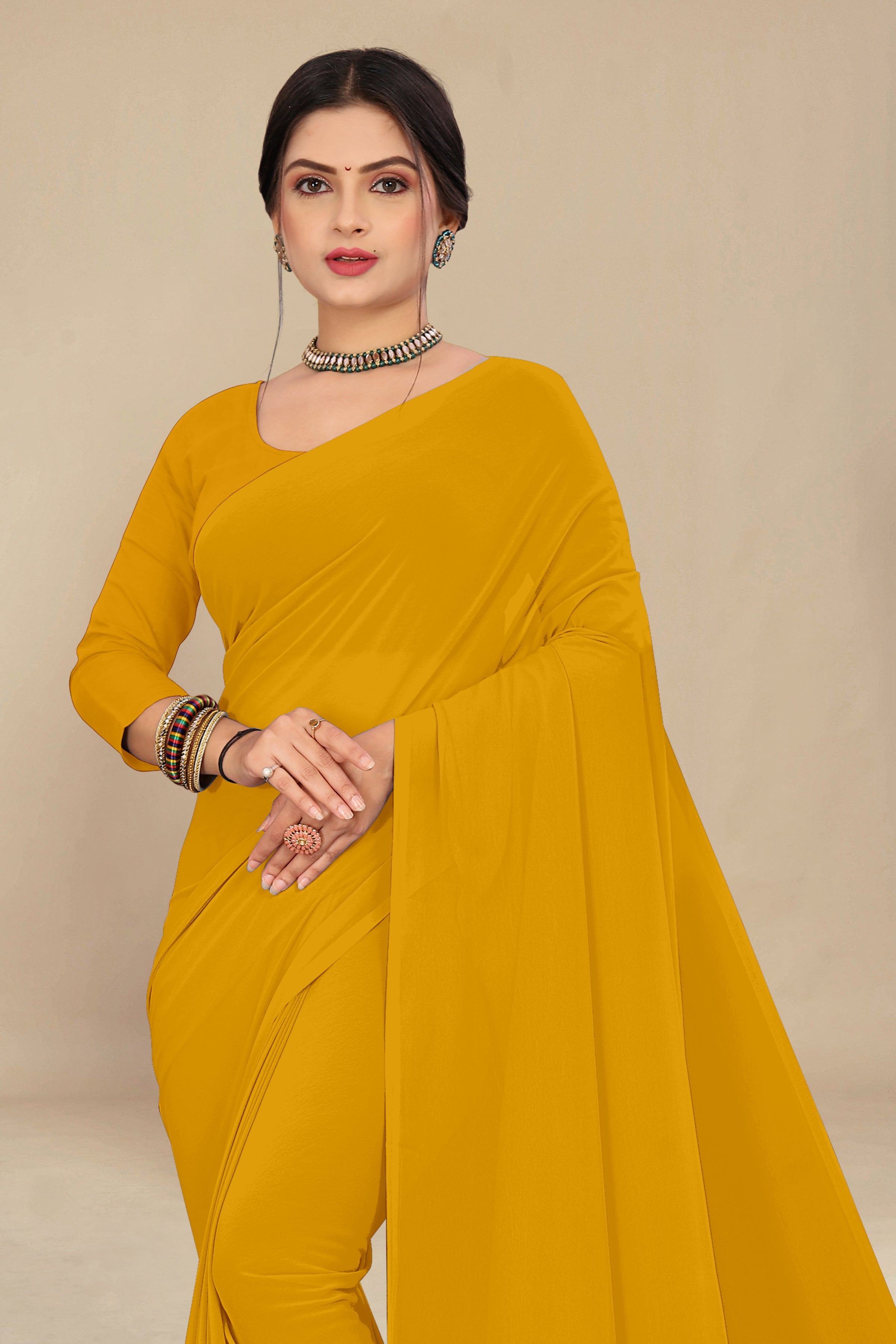 georgette weightless haldi yellow saree with grain texture