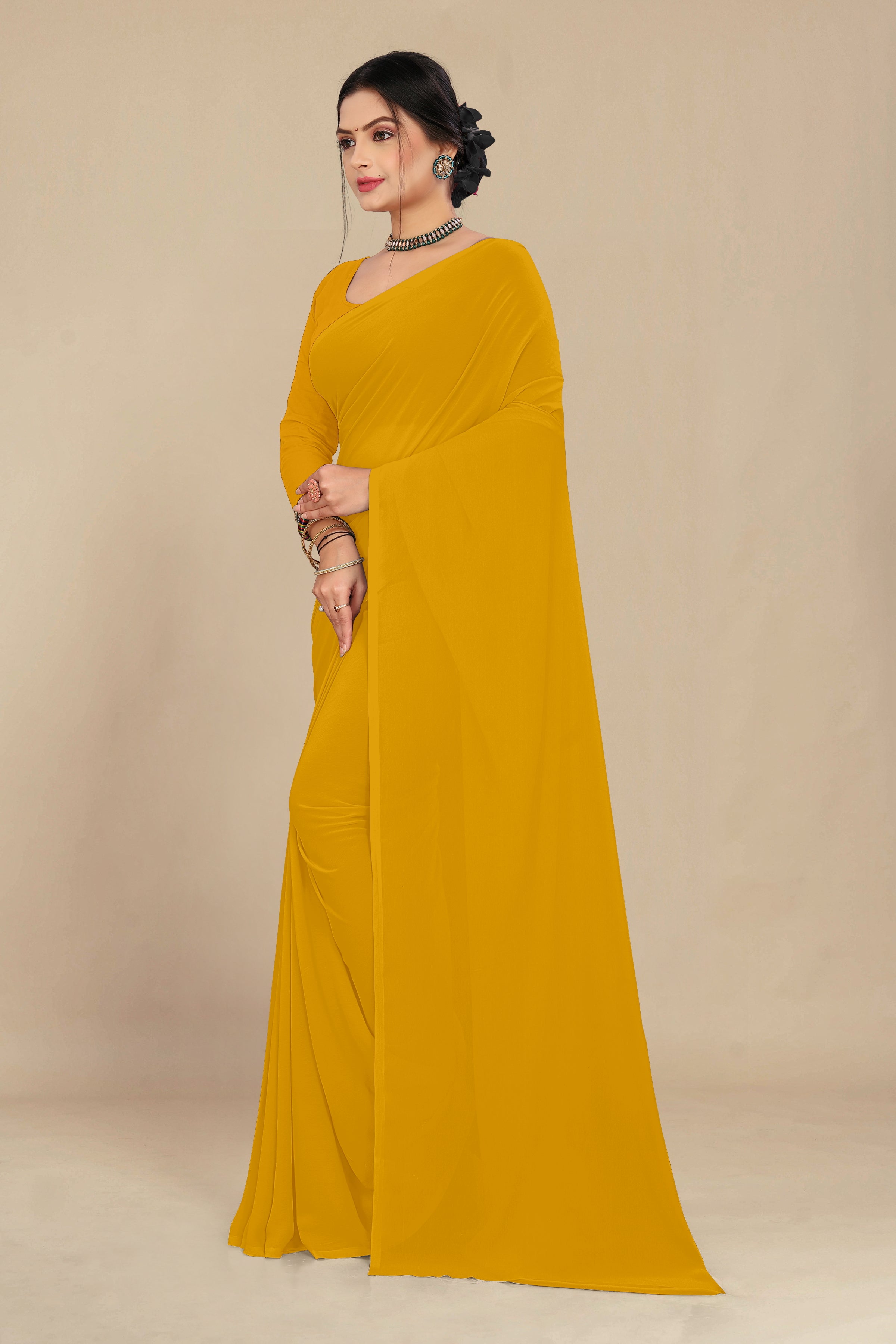 georgette weightless haldi yellow saree with grain texture