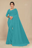 georgette weightless light cyan saree with grain texture