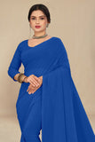 georgette weightless deep blue saree with grain texture