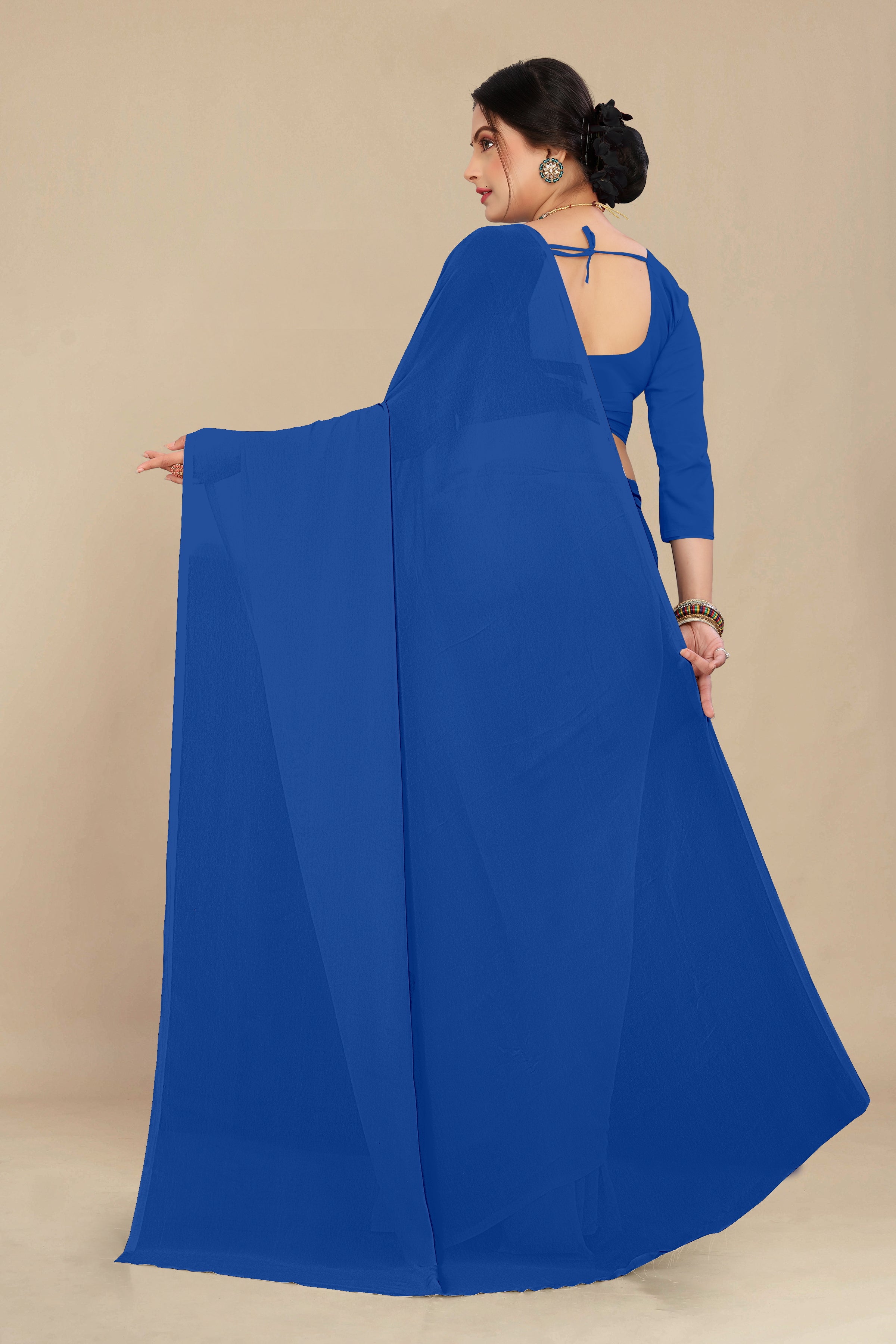 georgette weightless deep blue saree with grain texture