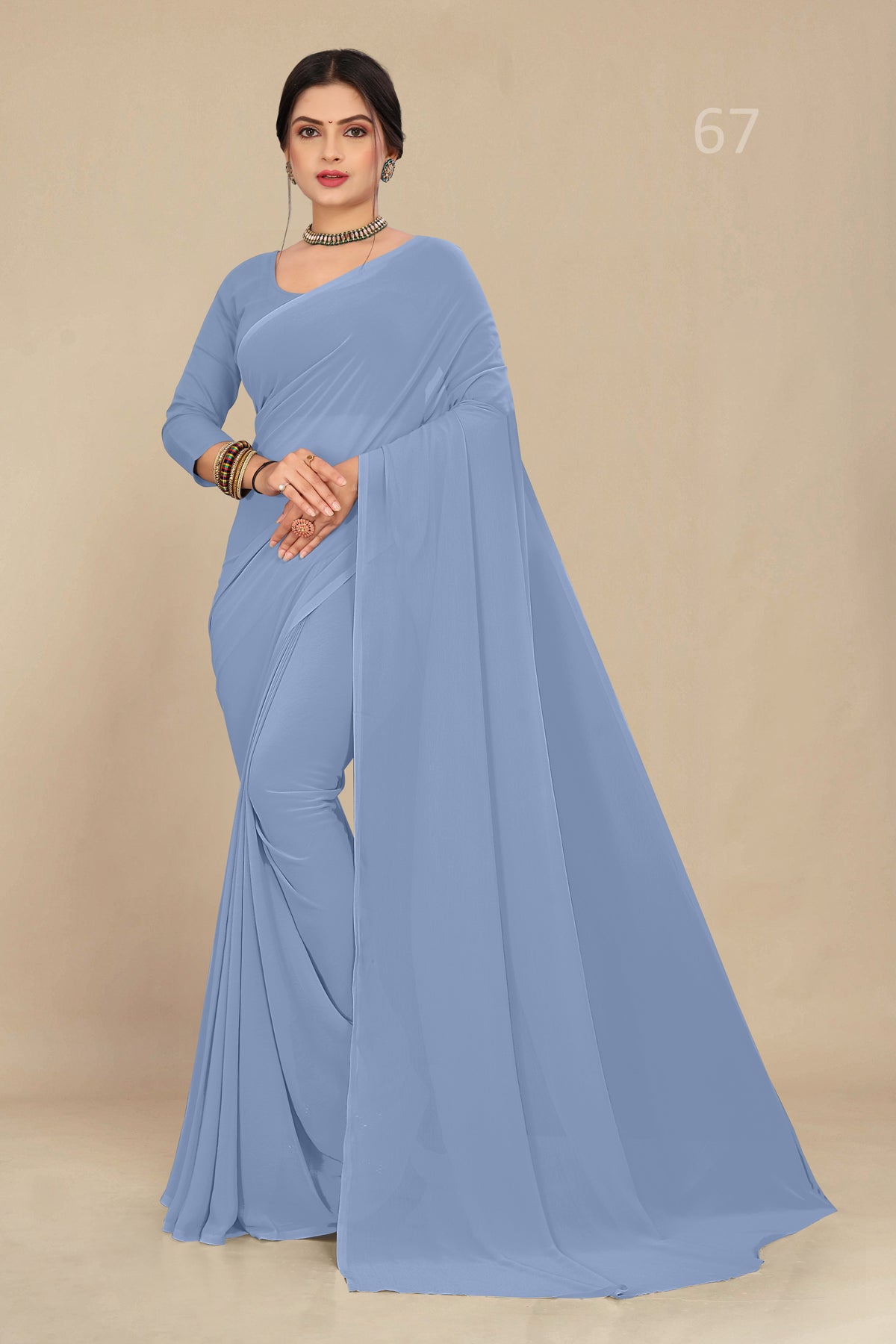 georgette weightless light grey saree with grain texture