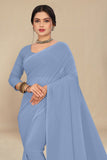 georgette weightless light grey saree with grain texture