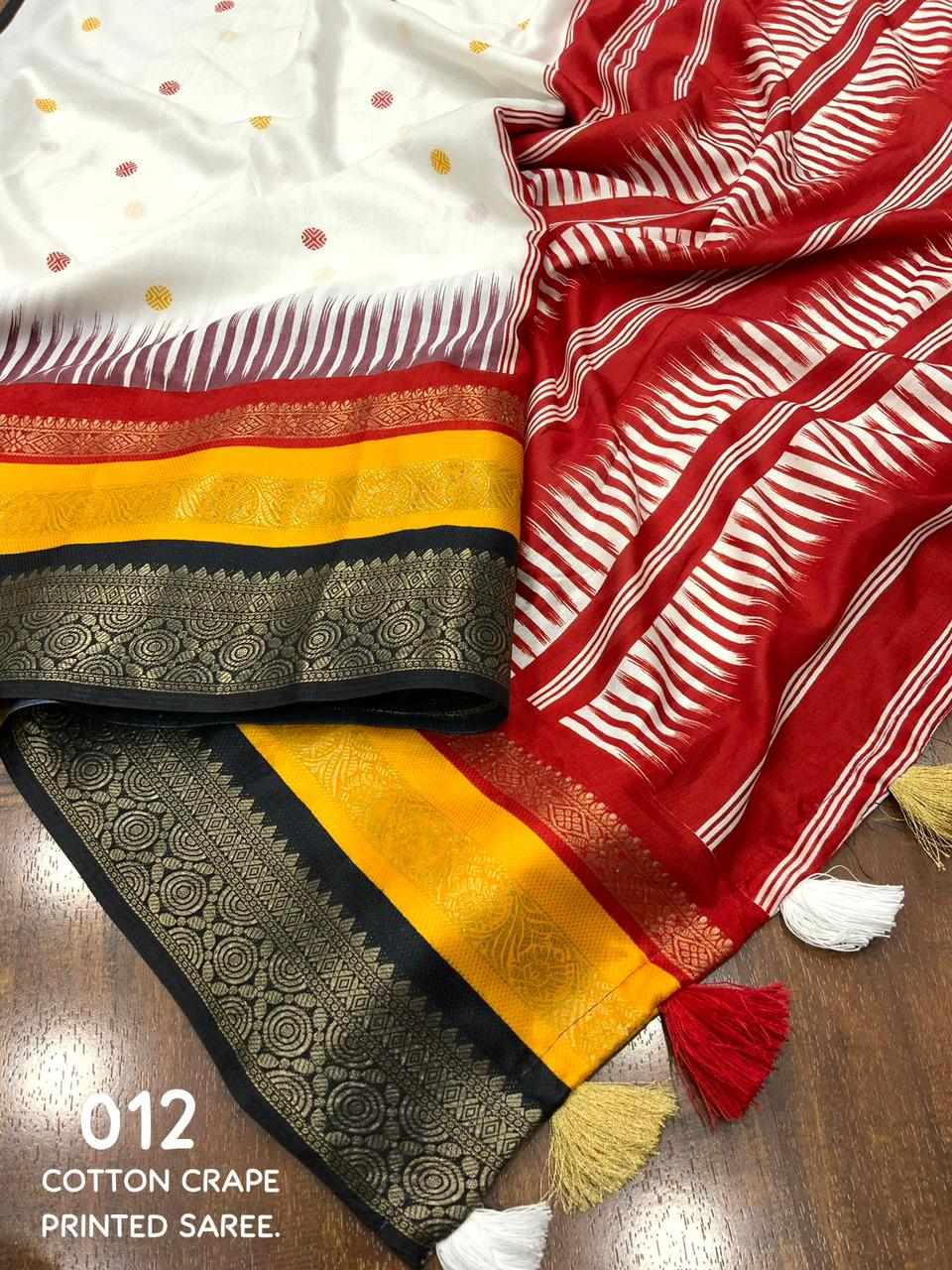 Soft Cotton Crape Saree with Woven Zari boarder