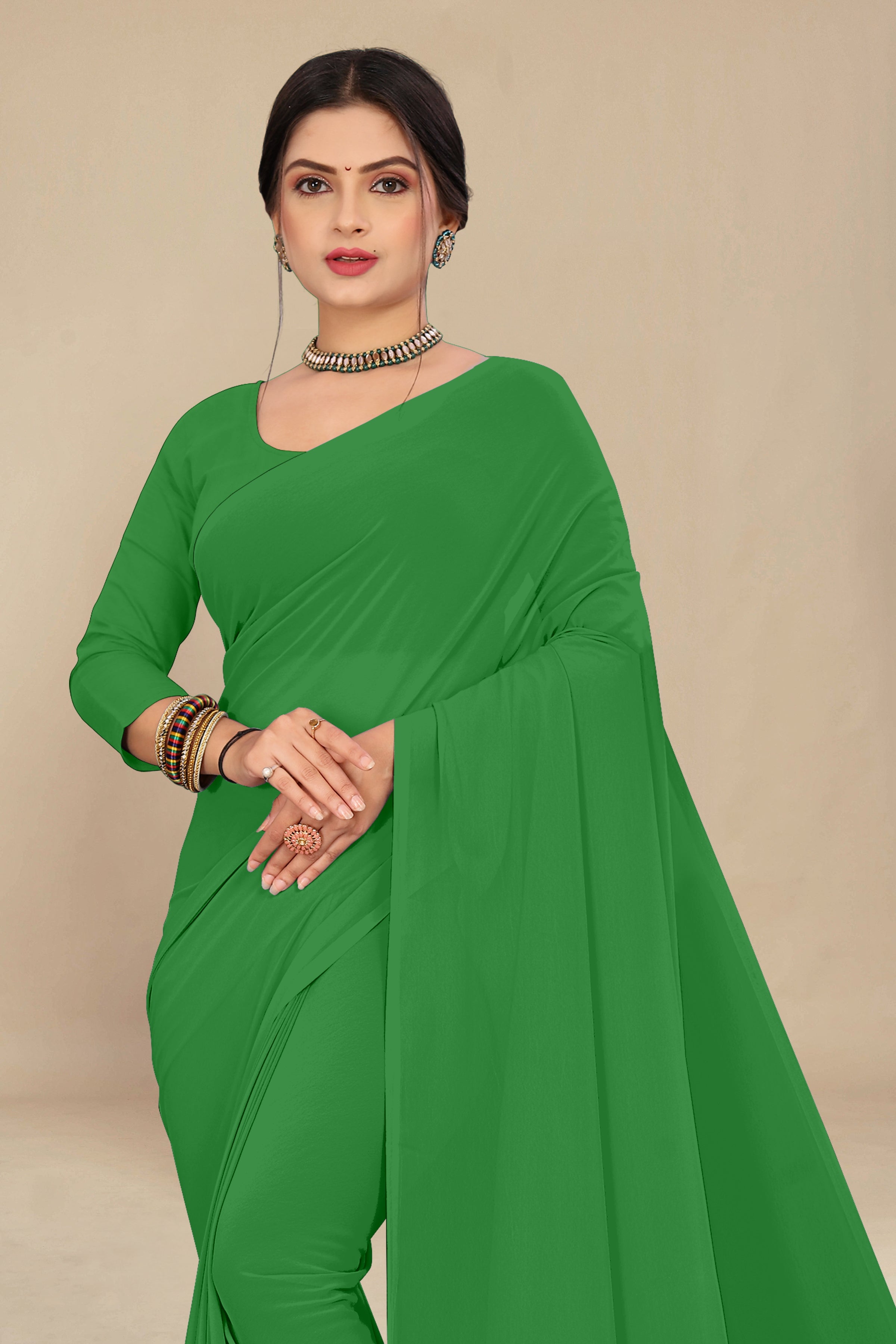 georgette weightless grass green saree with grain texture