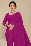 georgette weightless magenta saree with grain texture