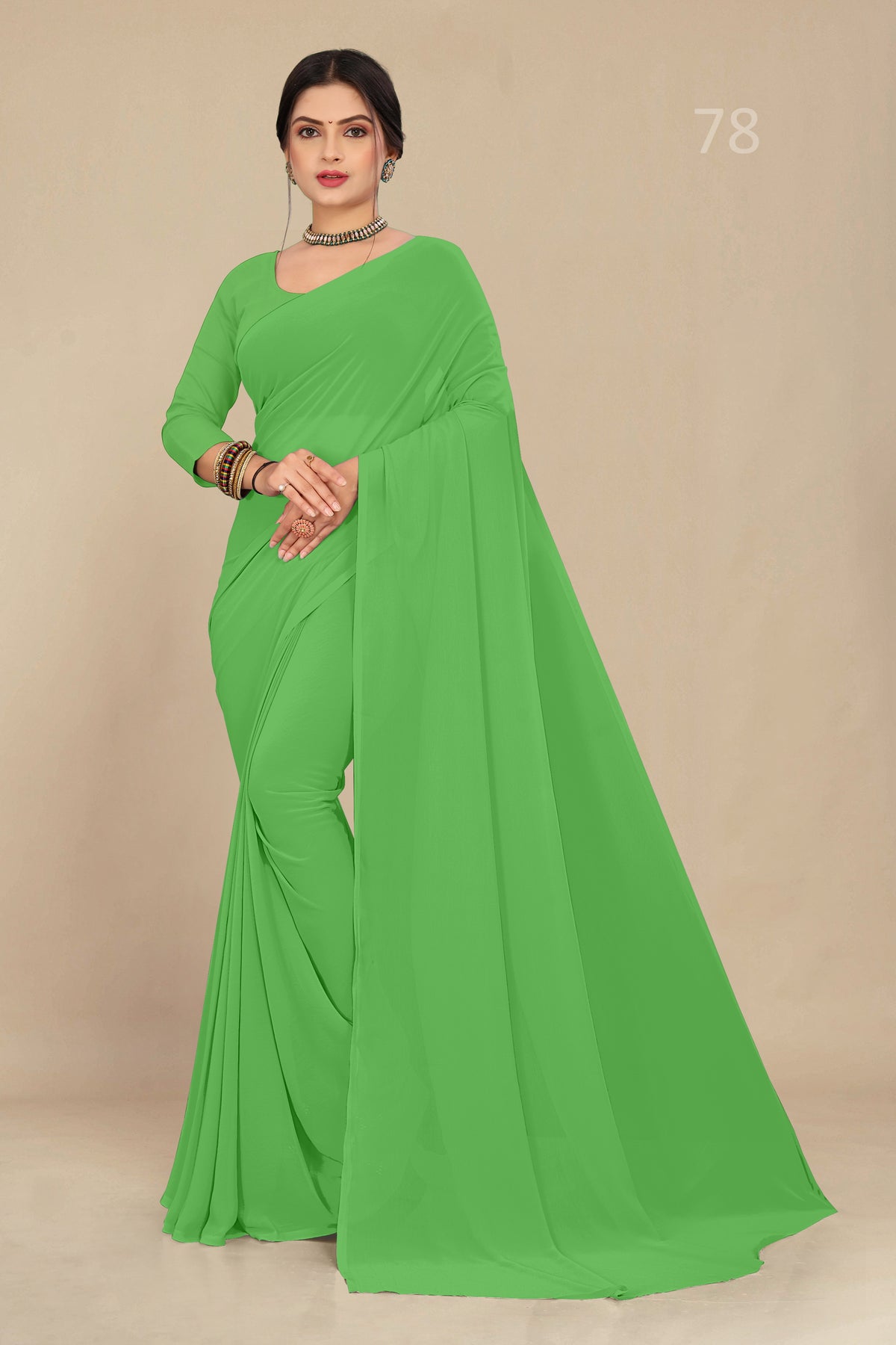 georgette weightless neon green saree with grain texture