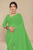 georgette weightless neon green saree with grain texture