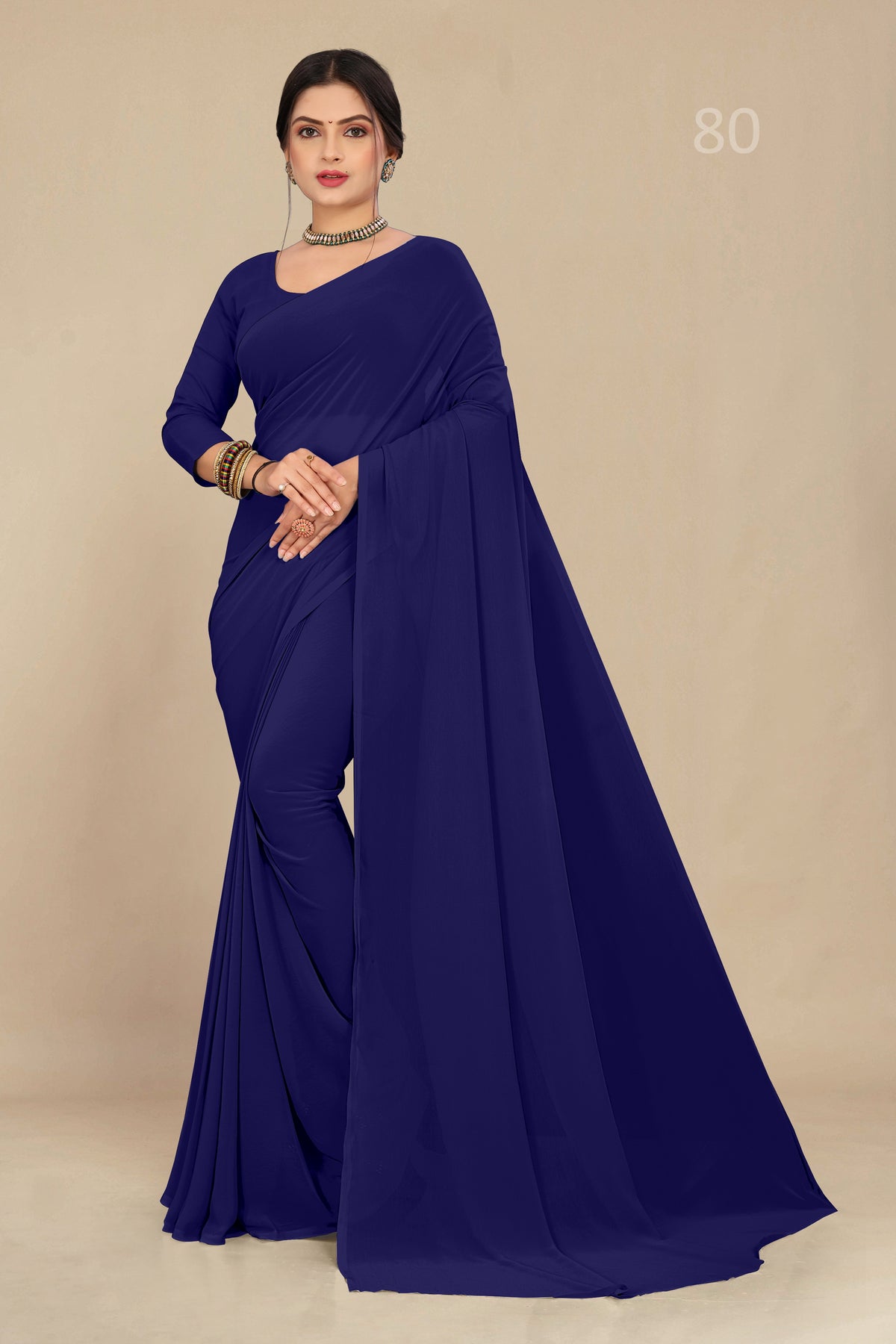 georgette weightless light navy blue saree with grain texture