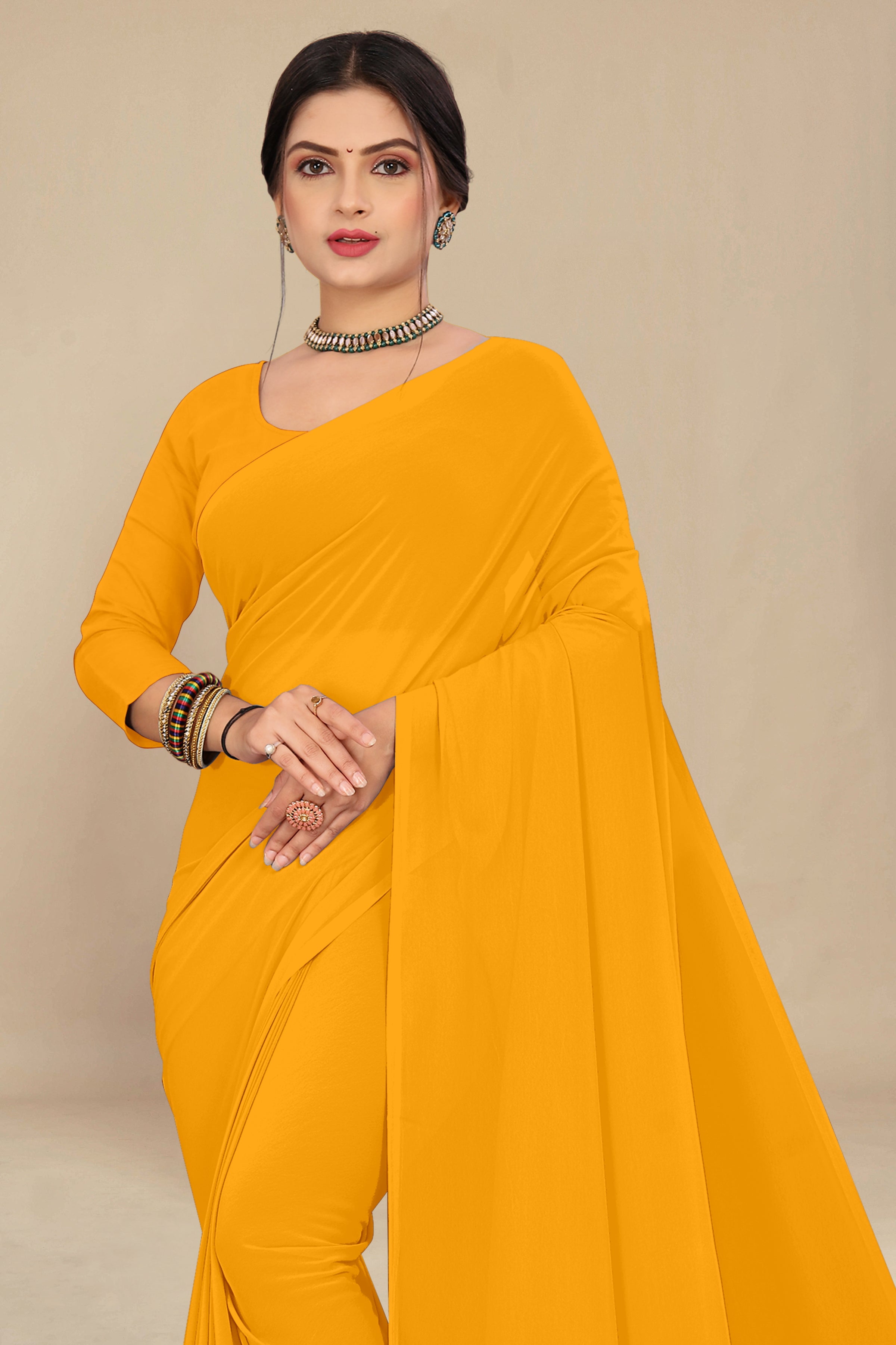 georgette weightless light mango saree with grain texture