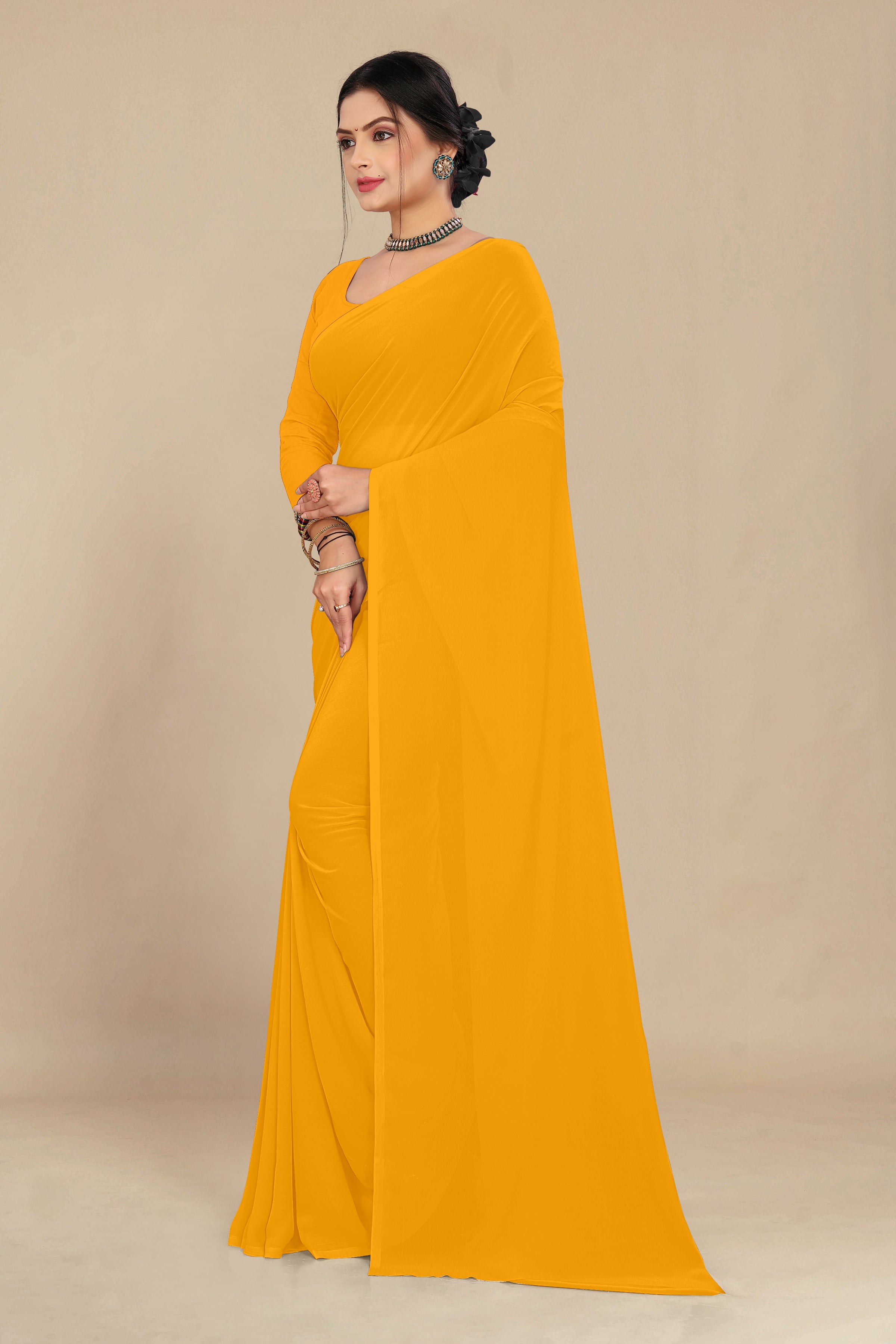 georgette weightless light mango saree with grain texture