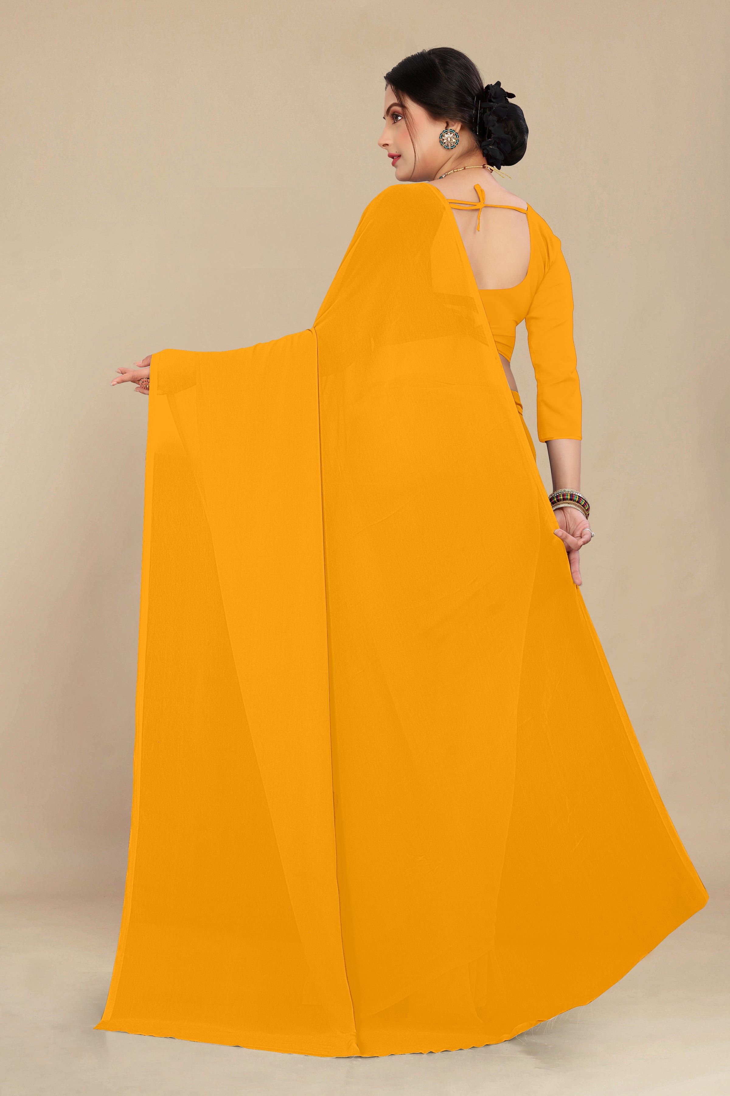 georgette weightless light mango saree with grain texture