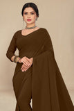 georgette weightless khaki saree with grain texture