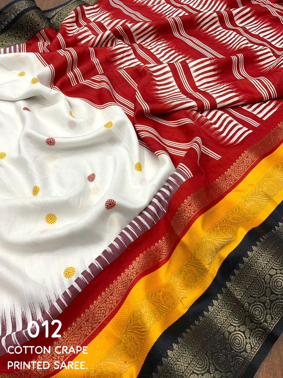 Soft Cotton Crape Saree with Woven Zari boarder