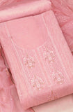 Pink Chanderi Hand Embroidery Unstitched Salwar Suit With Organza Dupatta