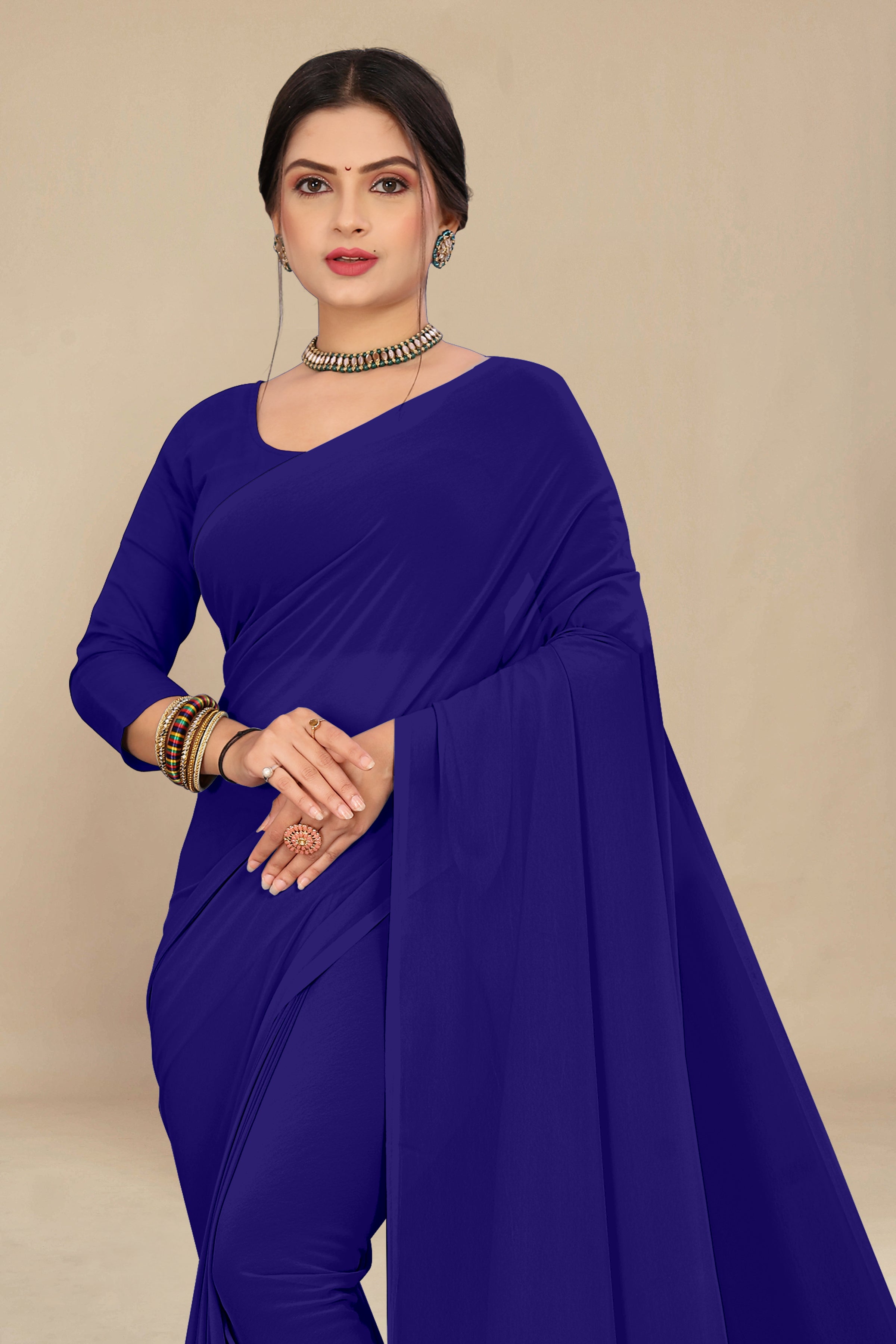 Georgette Weightless German Blue Saree With Grain Texture