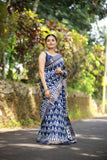 Indigo Batik Print Slub Silk Saree