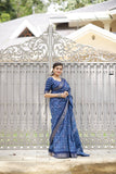 Indigo Batik Print Slub Silk Saree