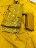 Yellow Chanderi embroidery unstitched salwar suit