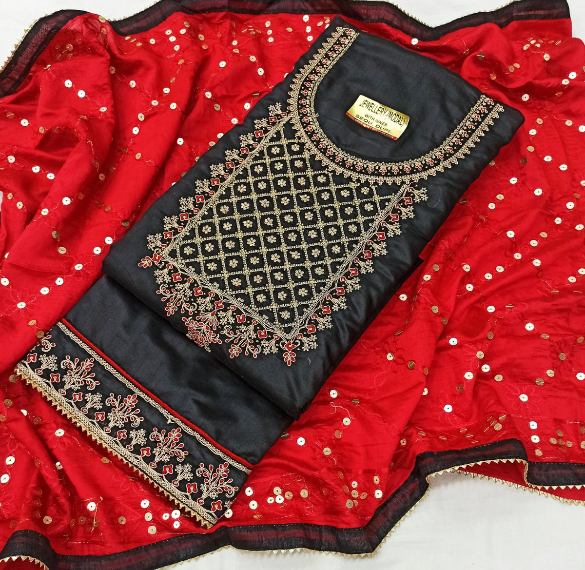 Black Silk Embroidery unstitched Salwar Suit