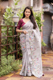 Pure Linen Embroidery saree