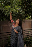 Linen chex Saree with Mirror Work