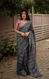 Linen chex Saree with Mirror Work