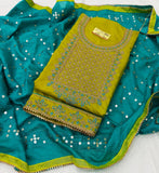 Mehendi Green Silk Embroidery unstitched Salwar Suit