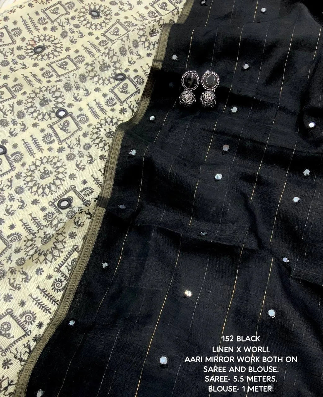 Soft Linen Z black Saree With Jute Silk Worli Blouse